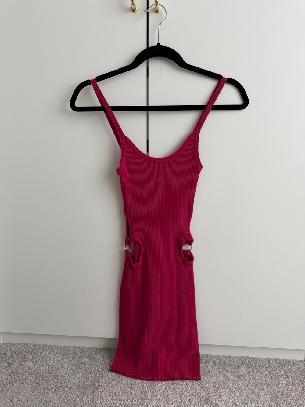 Urban Outfitters Hot Pink Ribbed Mini Dress with Side Cutouts